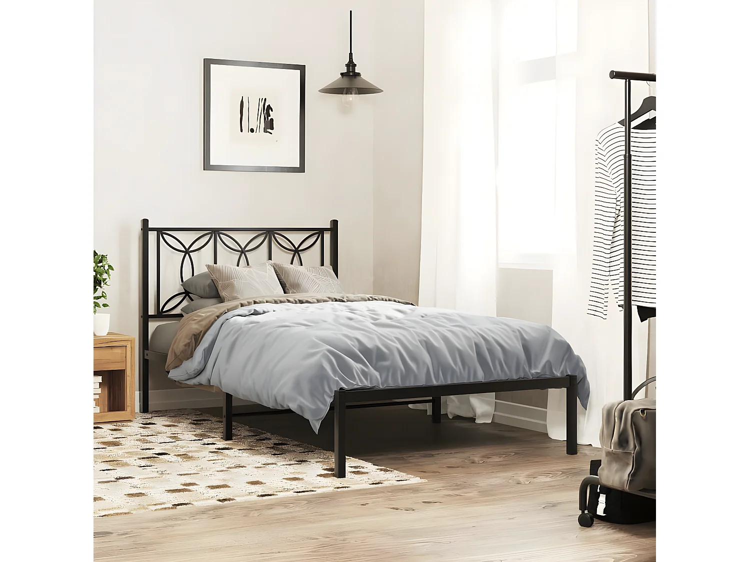 Estructura de cama con cabecero metal negro 107x203 cm