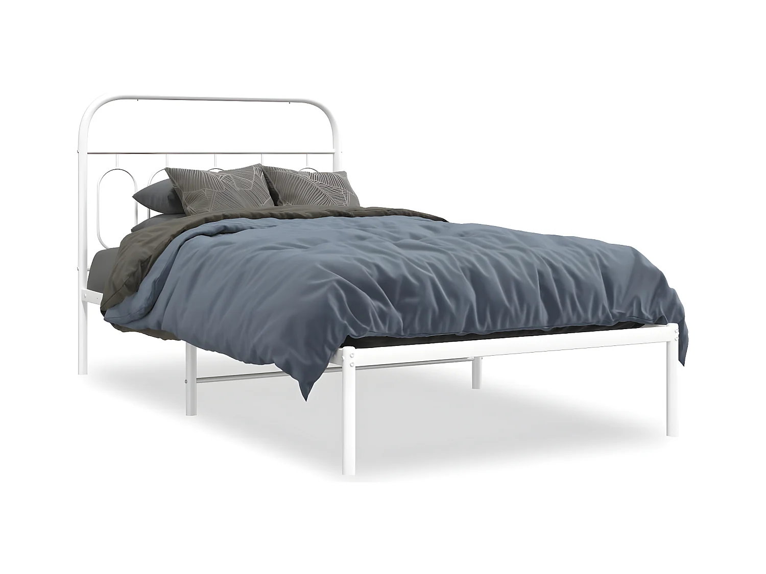 Cadre de lit métal avec tête de lit blanc 107x203 cm