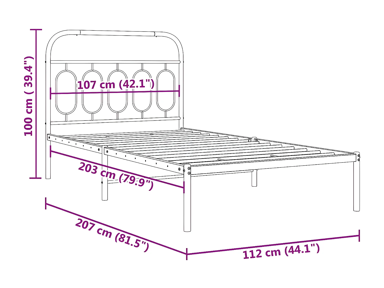 Estructura de cama de metal con cabecero blanco 107x203 cm