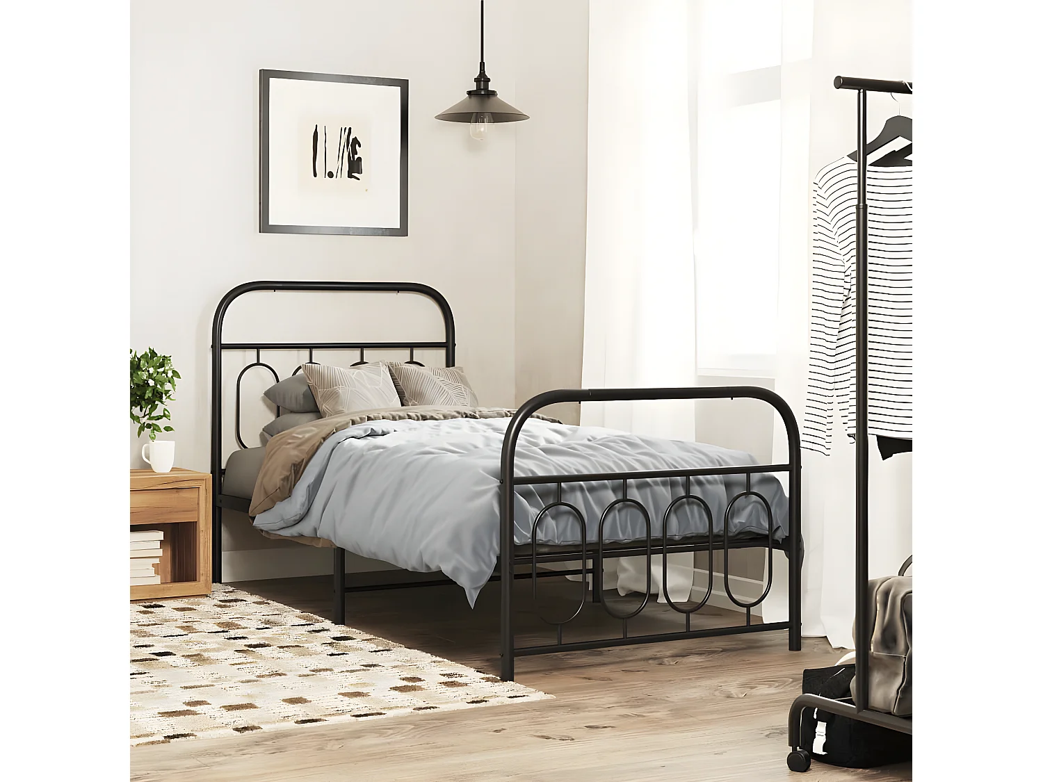 Estructura de cama con cabecero y estribo metal negro 90x200 cm