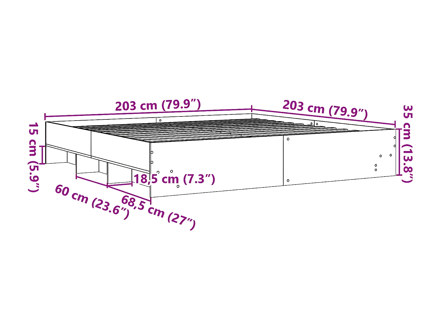 Estrutura de cama 200x200 cm derivados de madeira preto