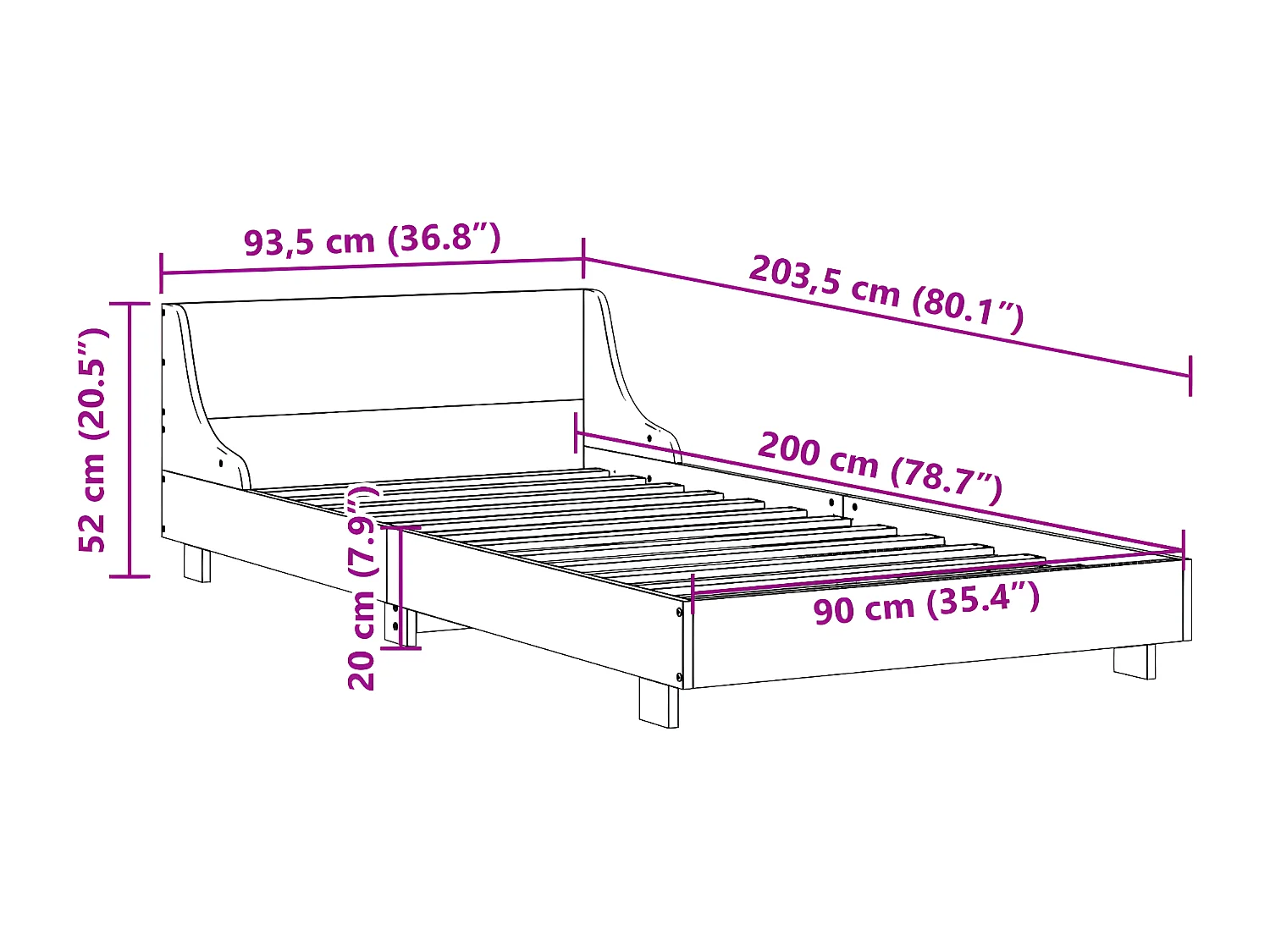 Cadre de lit sans matelas 90x200 cm bois de pin massif