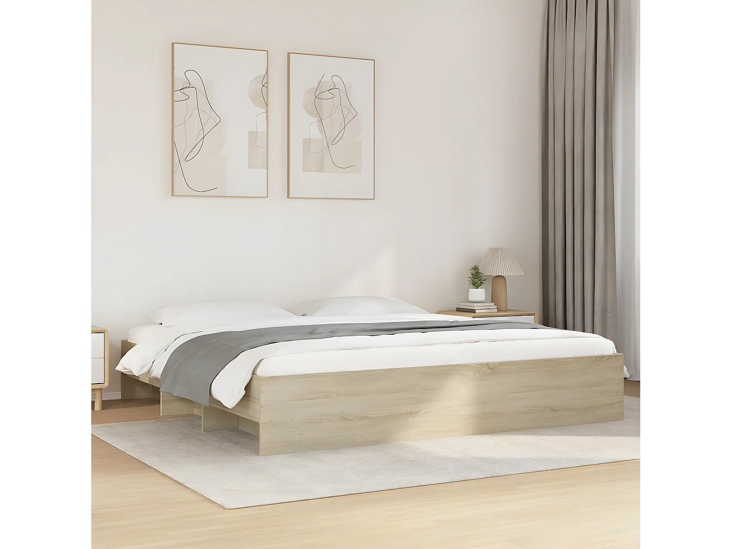 Estrutura de cama 180x200 cm derivados madeira carvalho sonoma