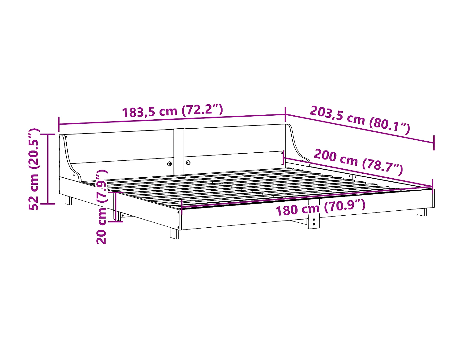 Cama sem colchão 180x200 cm madeira de pinho maciça