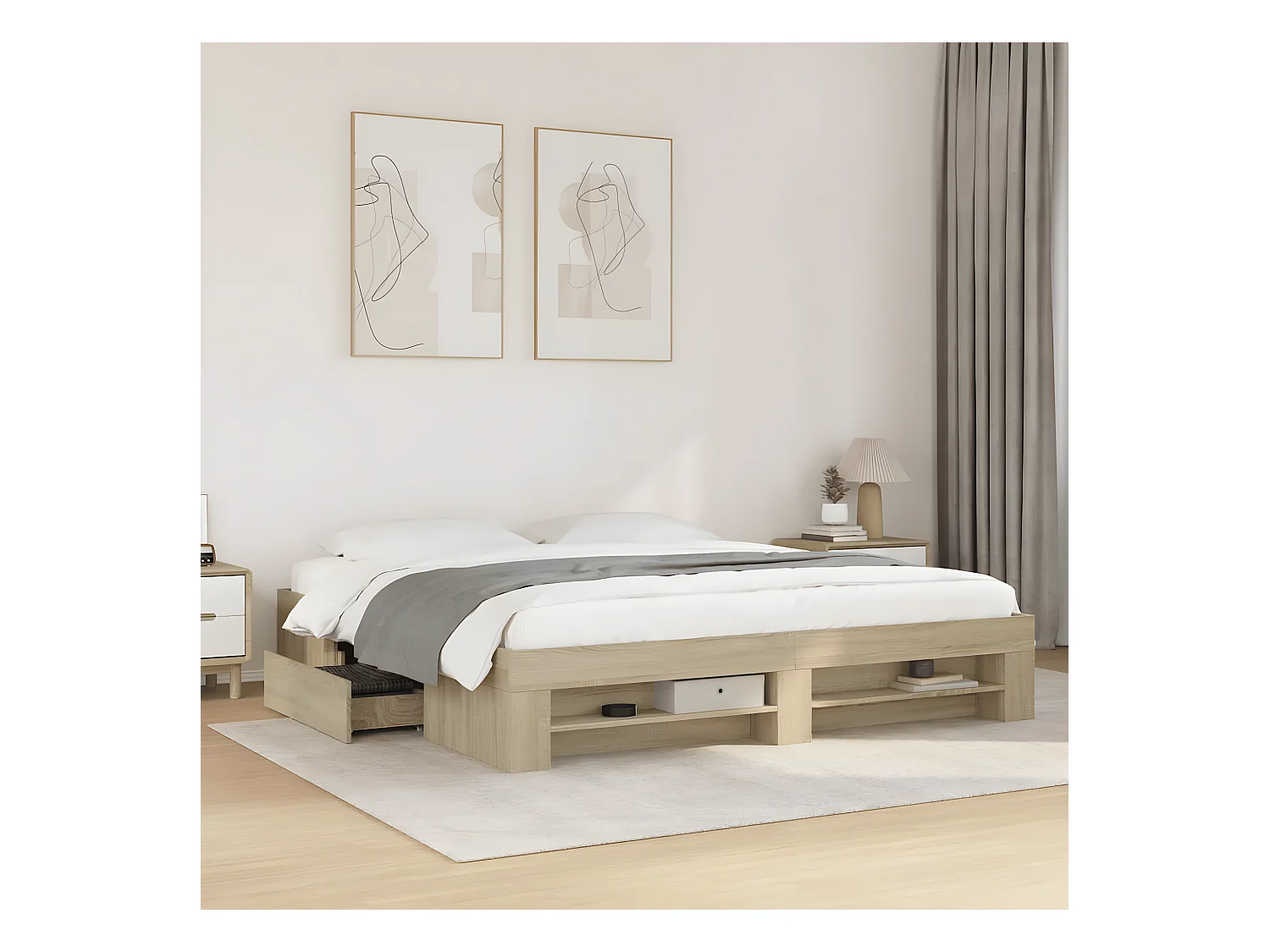 Estructura de cama madera de ingeniería roble Sonoma 200x200 cm