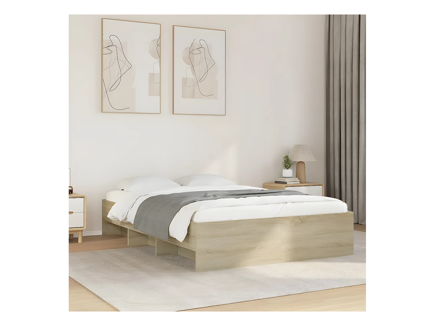 Estrutura de cama 120x200 cm derivados madeira carvalho sonoma