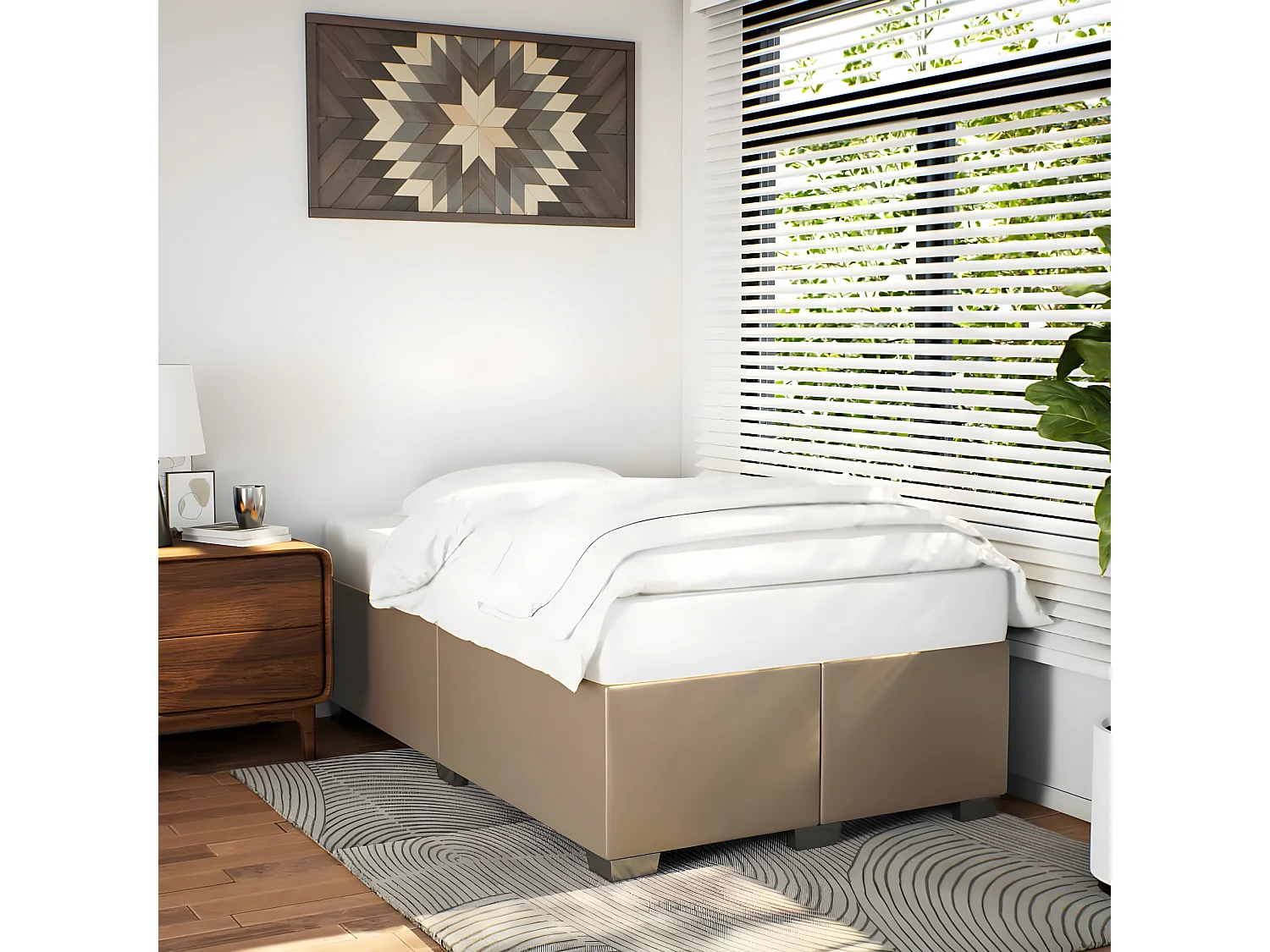 Estructura de cama cuero sintético color capuchino 120x190 cm