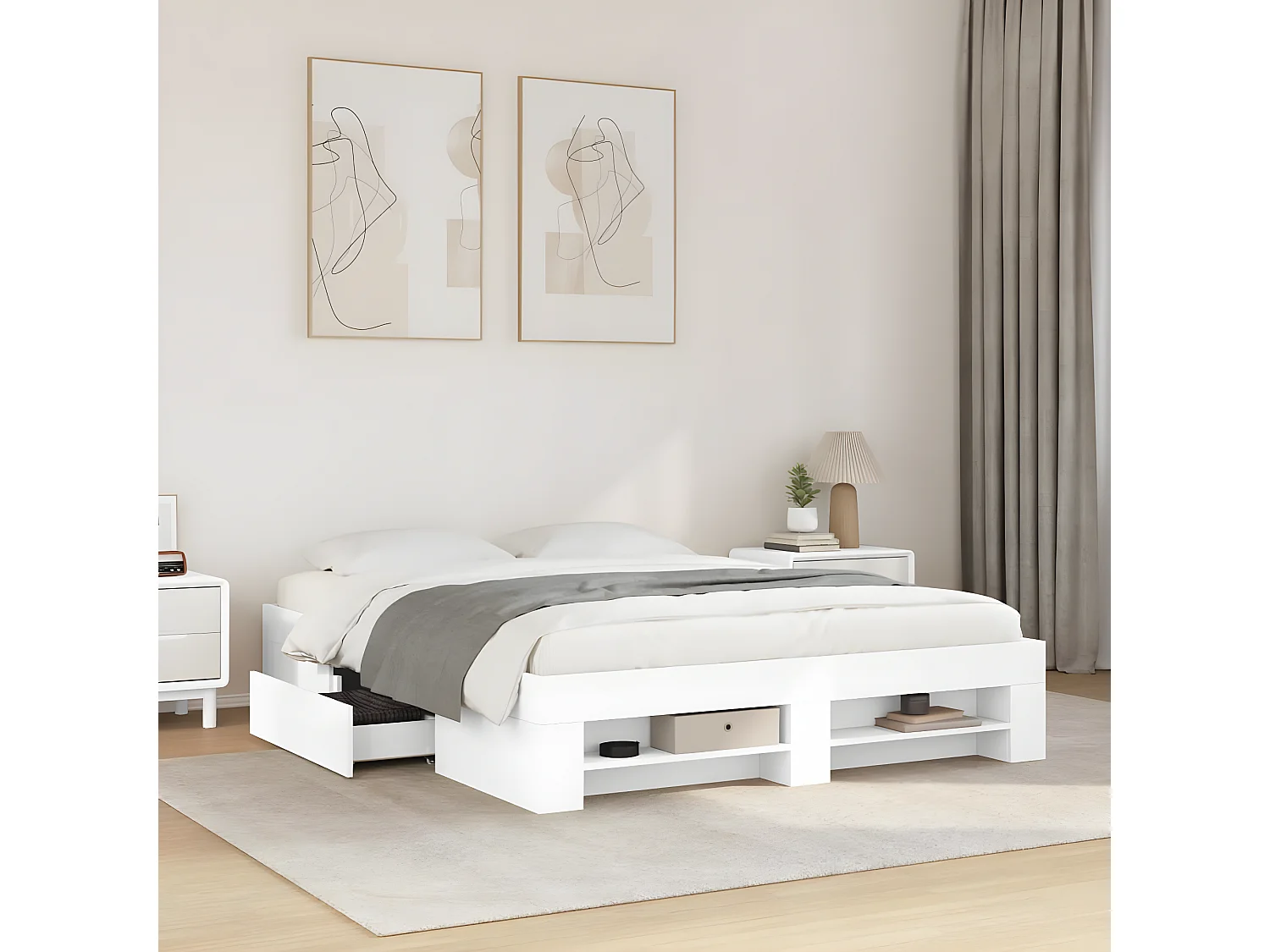 Estrutura de cama 160x200 cm derivados de madeira branco