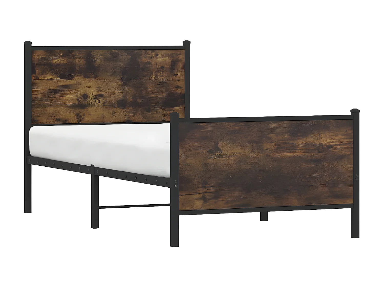 Cama con cabecero y pie de cama metal roble ahumado 90x190 cm