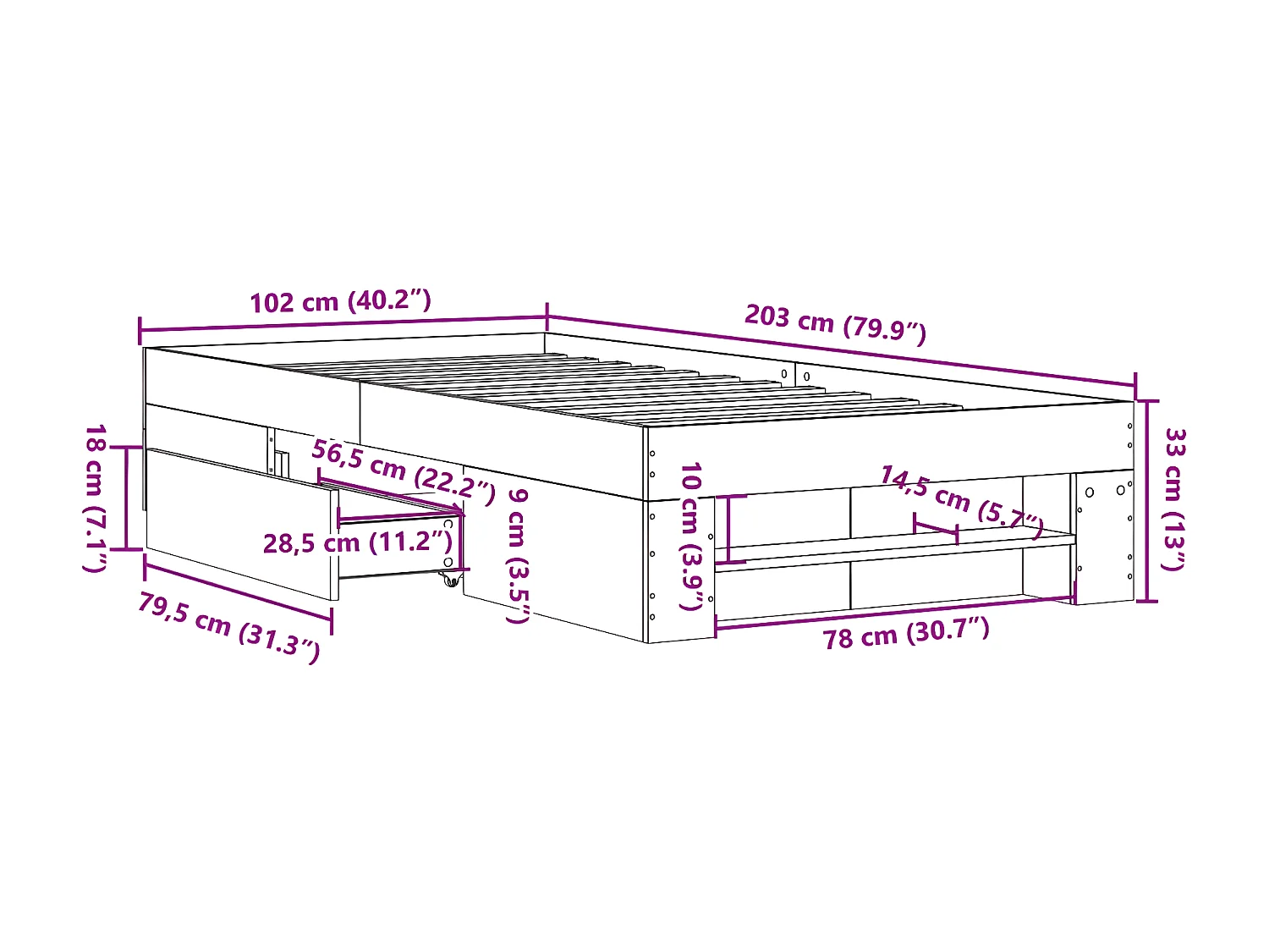 Estructura de cama madera de ingeniería gris hormigón 100x200cm