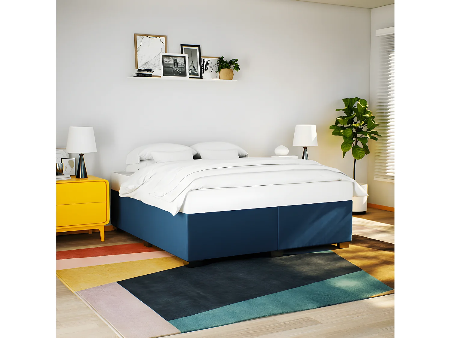 Estrutura de cama tecido azul 200x200 cm