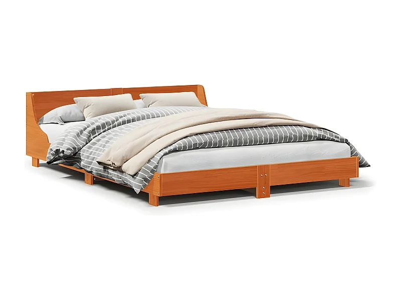 Cama sin colchón madera maciza de pino marrón cera 140x190 cm