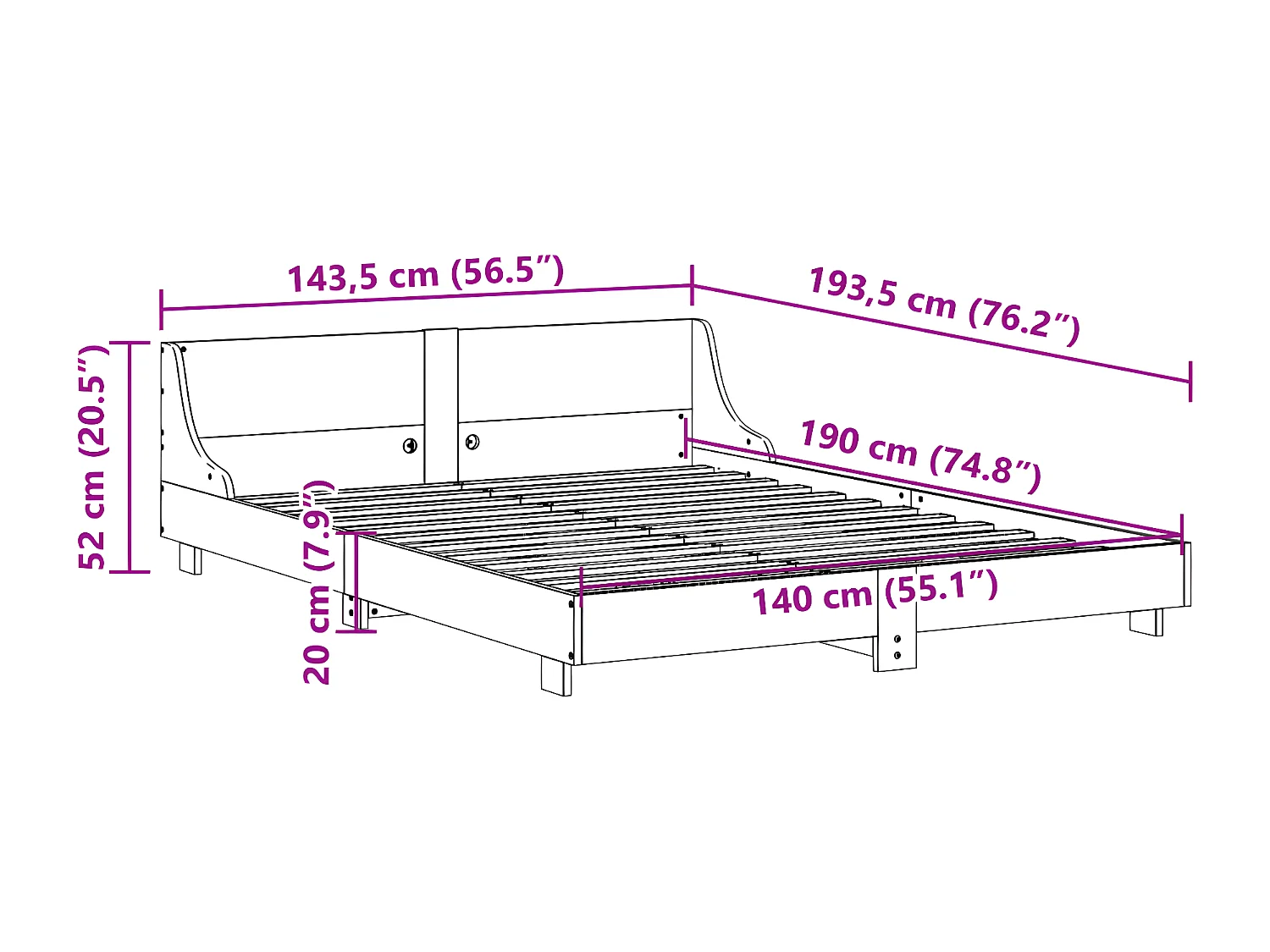 Cama sin colchón madera maciza de pino marrón cera 140x190 cm