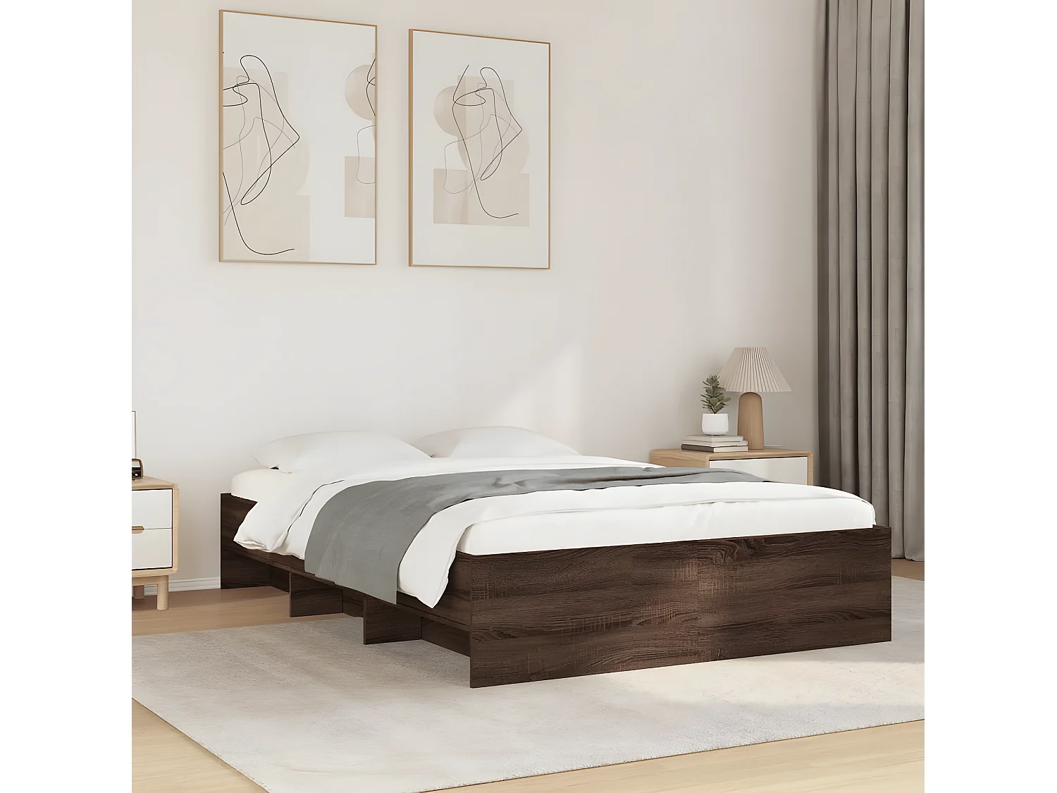 Estrutura de cama 120x190cm derivados madeira carvalho castanho