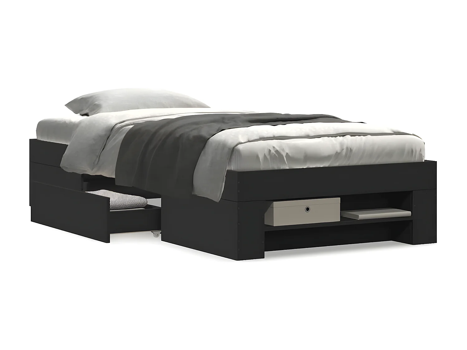 Estructura de cama madera de ingeniería negra 100x200 cm