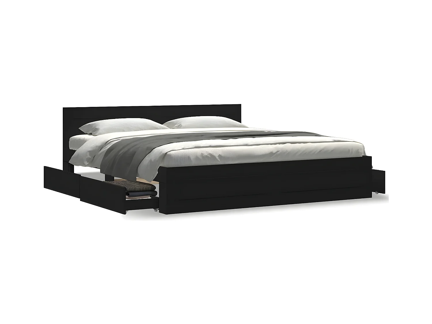 Estrutura cama c/ cabeceira 200x200 cm derivados madeira preto
