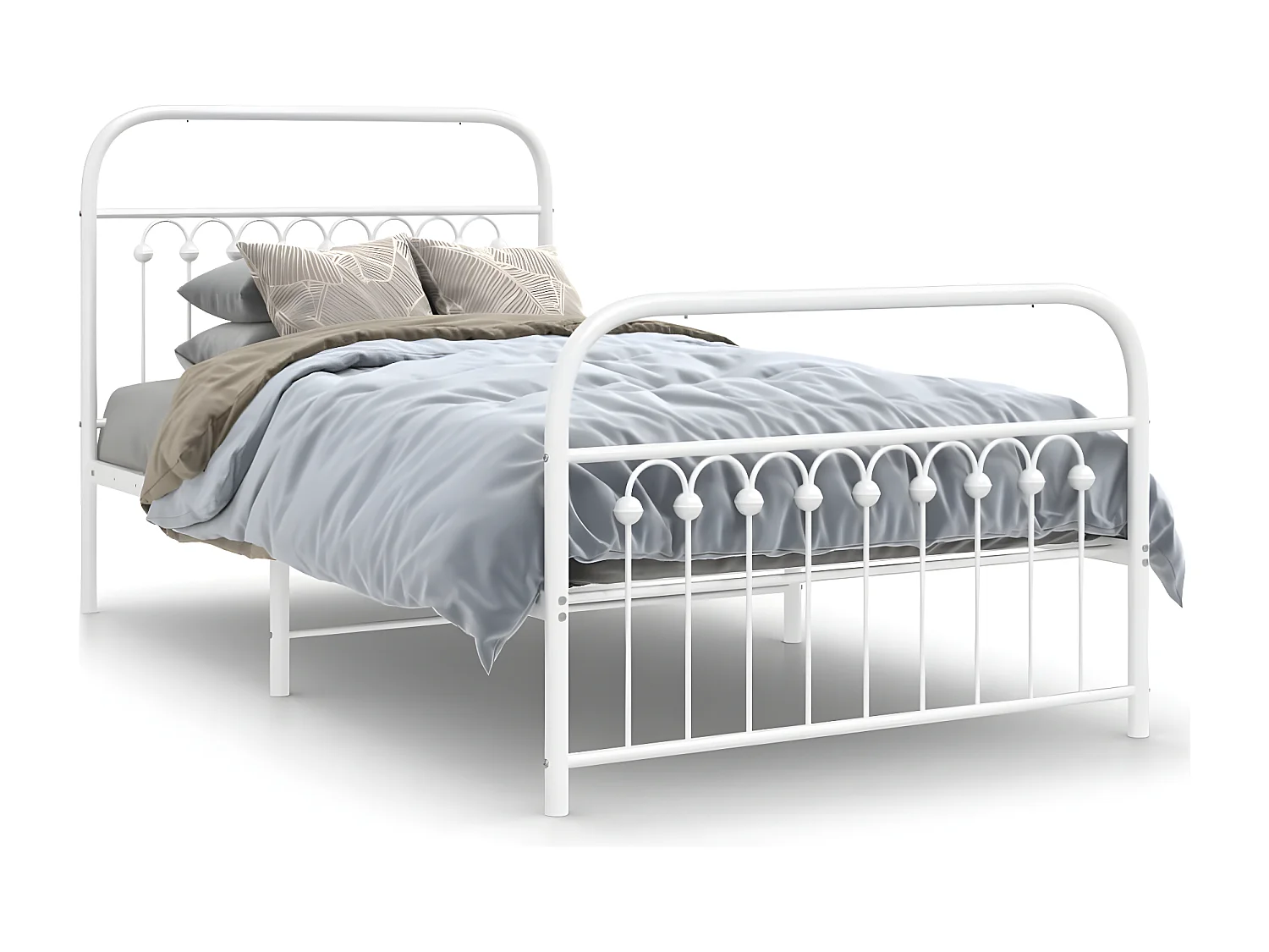 Estrutura de cama com cabeceira e pés 100x190 cm metal branco