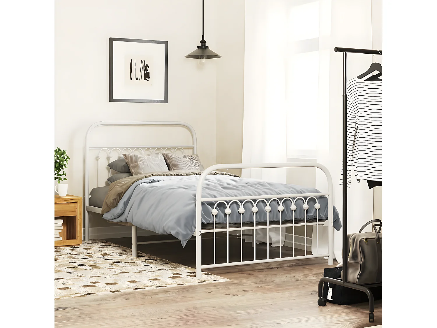Estrutura de cama com cabeceira e pés 100x190 cm metal branco