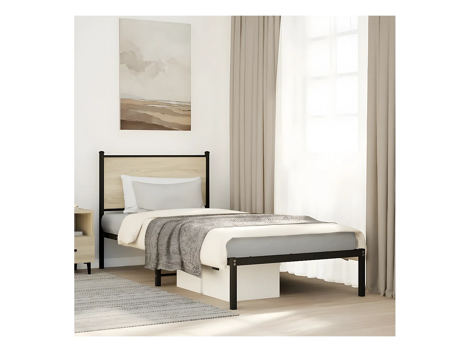 Estrutura de cama com cabeceira 75x190 cm metal carvalho sonoma