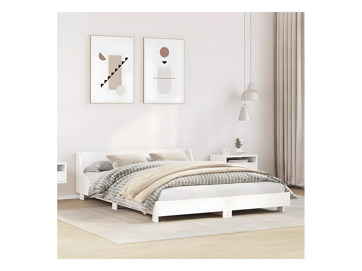Cadre de lit sans matelas blanc 135x190 cm bois de pin massif