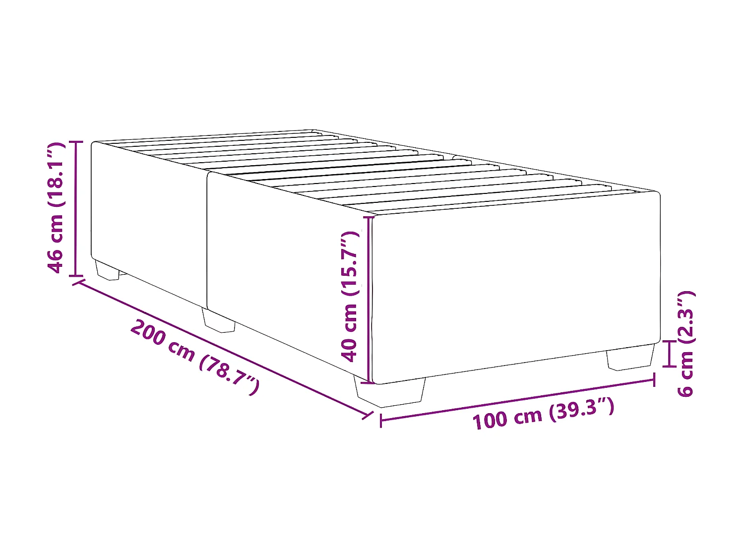 Estrutura de cama 100x200 cm tecido cinza-claro