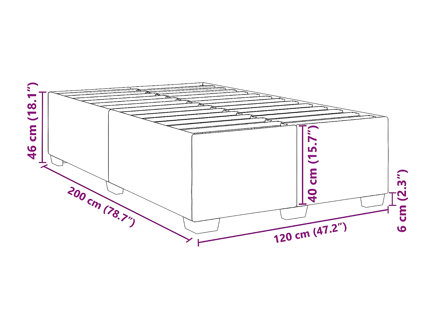 Estrutura de cama 120x200 cm veludo azul