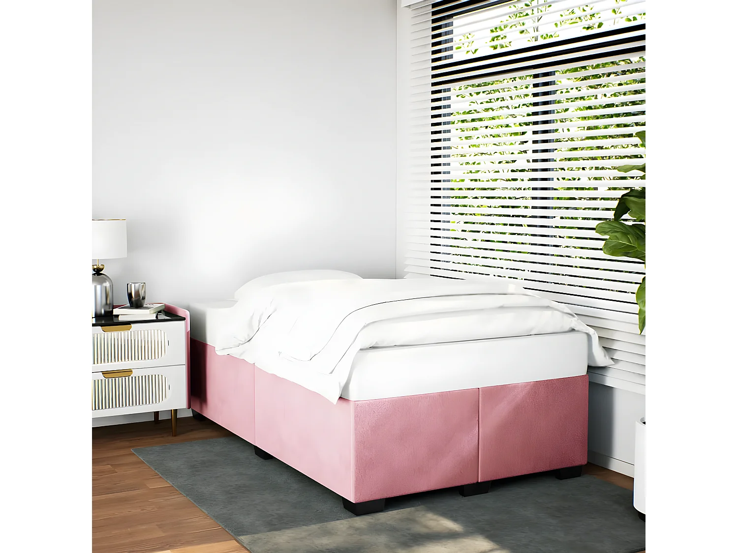 Estructura de cama terciopelo rosa 120x190 cm