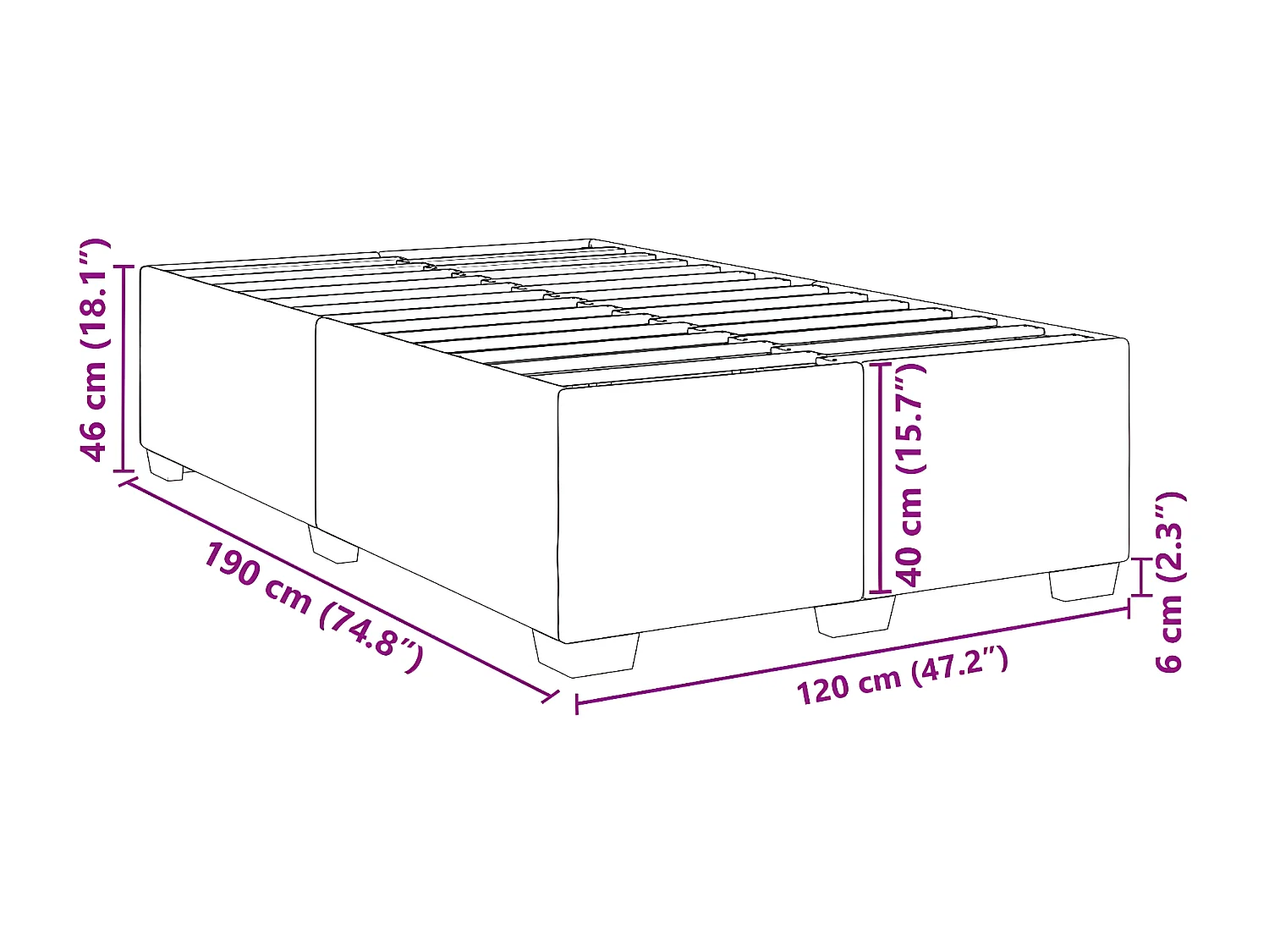 Estructura de cama terciopelo rosa 120x190 cm