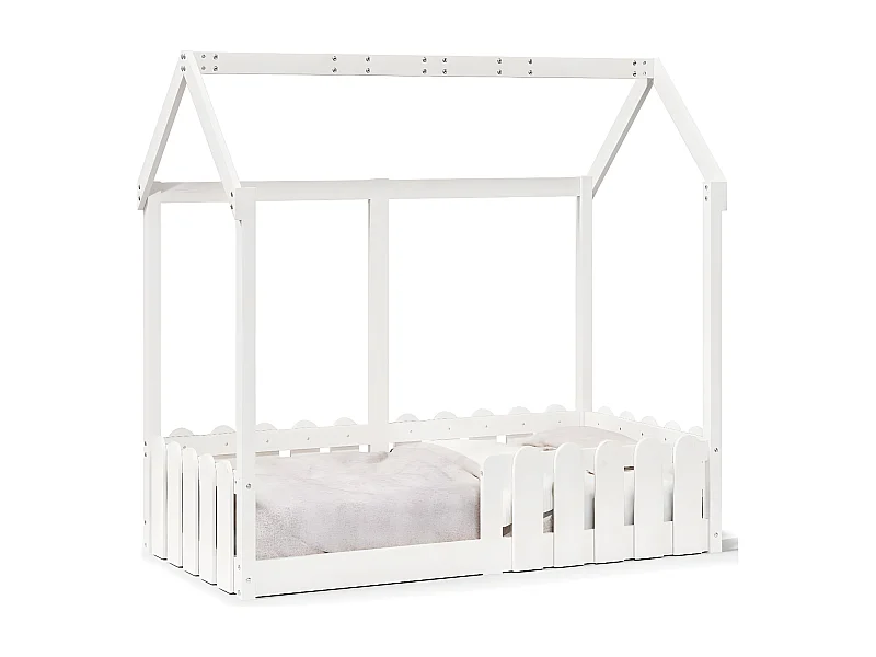 Cama con forma de casa para niños madera maciza blanco 70x140cm