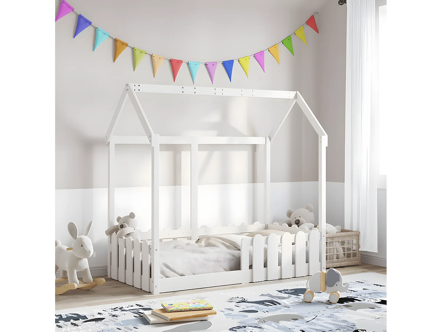 Cadre de lit d'enfants forme de maison 70x140cm bois pin massif