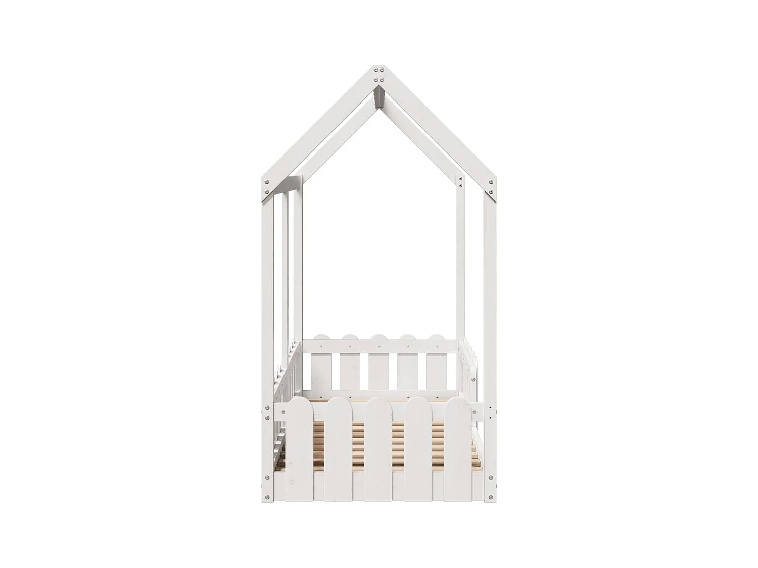 Cama con forma de casa para niños madera maciza blanco 70x140cm