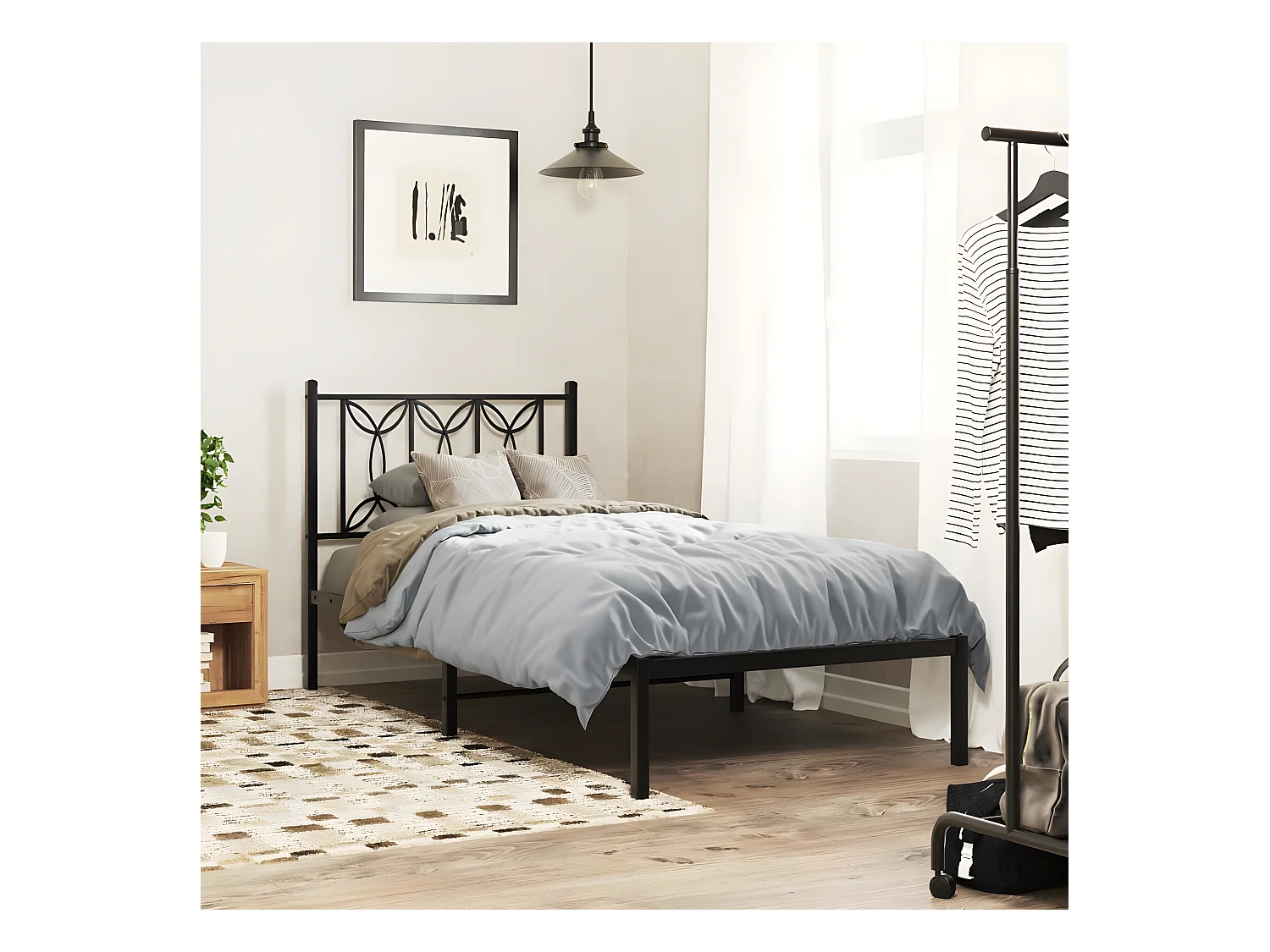 Estructura de cama con cabecero metal negro 90x190 cm