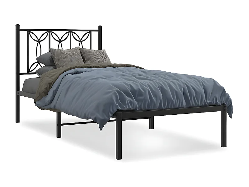 Estructura de cama con cabecero metal negro 90x190 cm