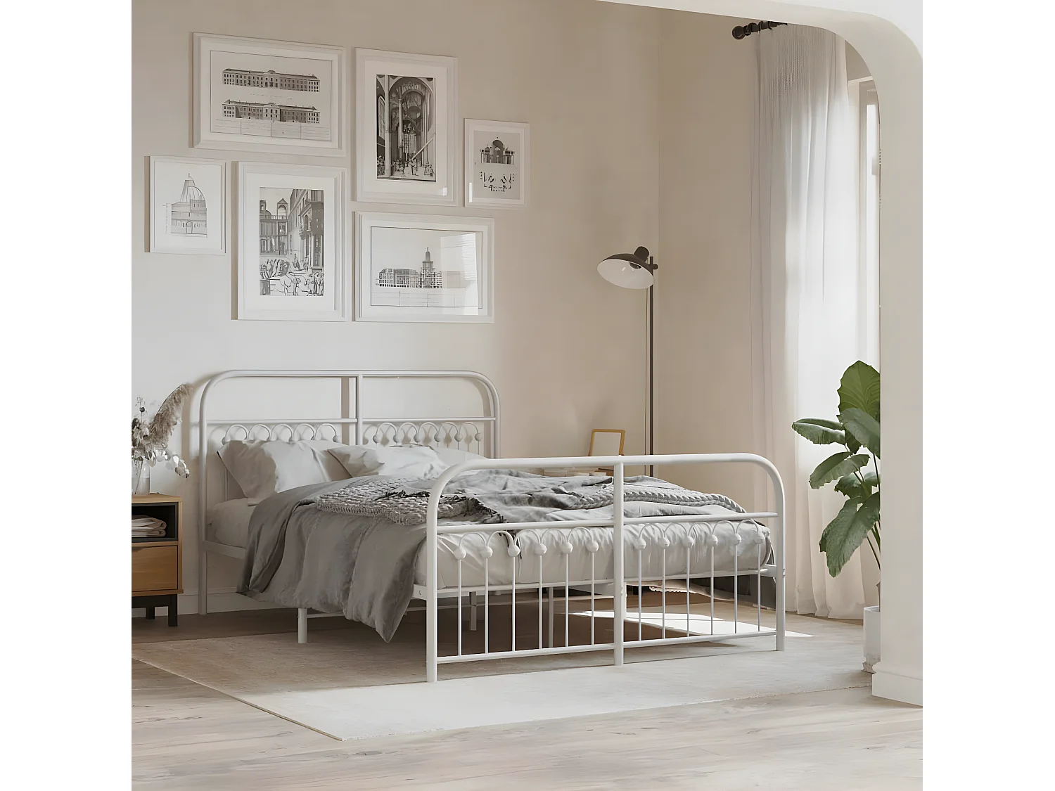 Estrutura de cama com cabeceira e pés 140x190 cm metal branco