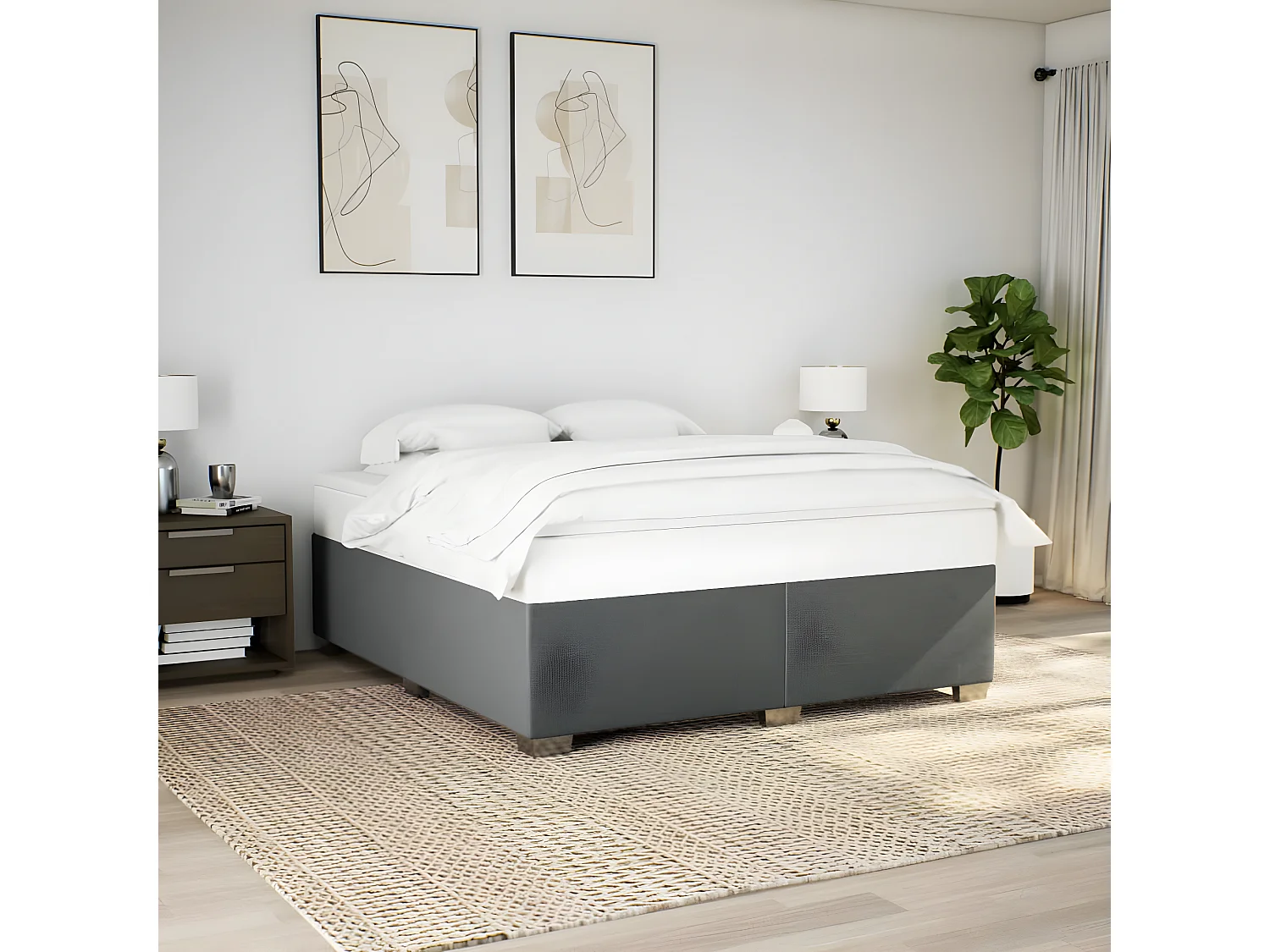 Cadre de lit Gris foncé 200 x 200 cm Tissu