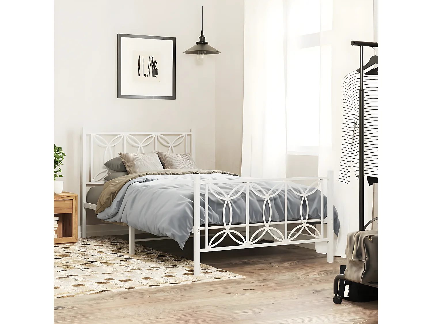 Estructura cama metal con cabecero y pie cama blanca 107x203 cm