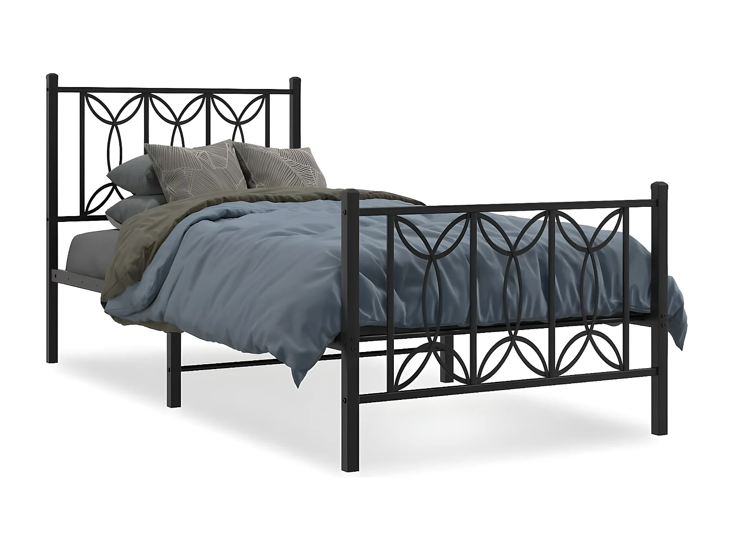 Estrutura de cama com cabeceira e pés 75x190 cm metal preto