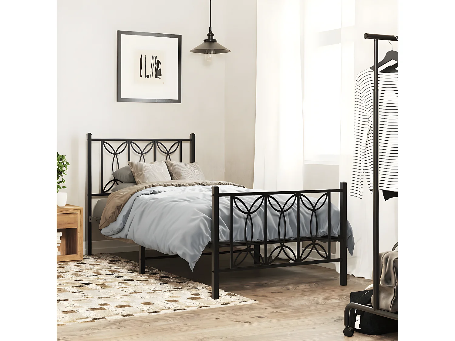 Estrutura de cama com cabeceira e pés 75x190 cm metal preto