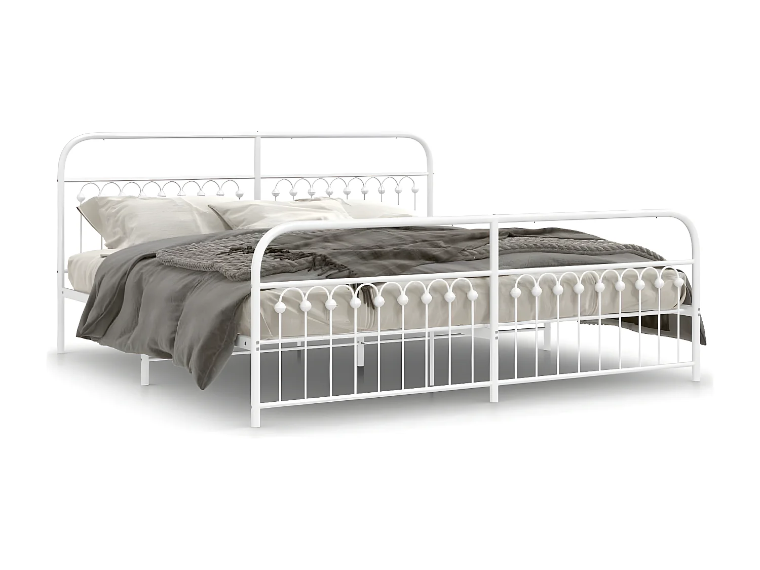 Estrutura de cama com cabeceira e pés 200x200 cm metal branco
