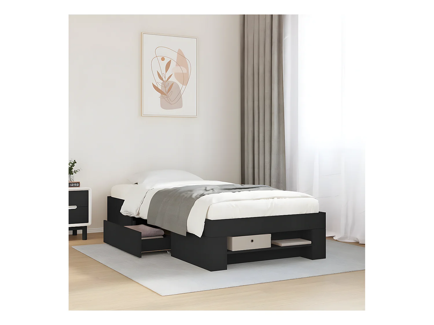 Estrutura de cama 90x200 cm derivados de madeira preto