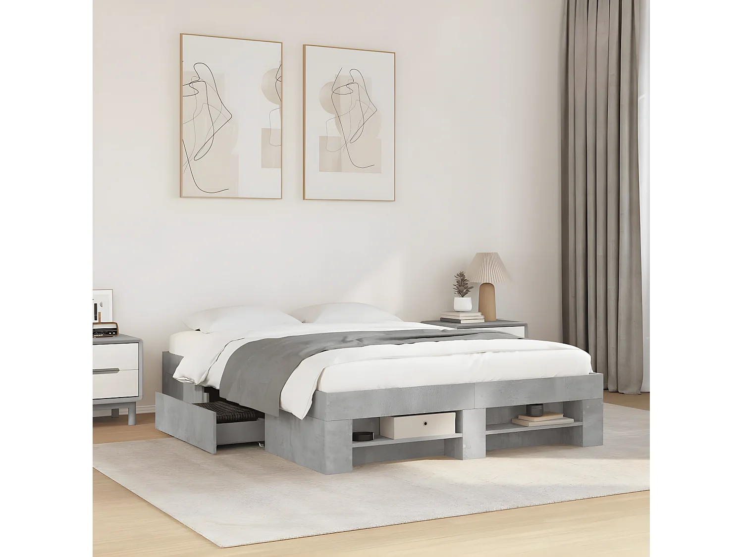 Estructura de cama madera de ingeniería gris hormigón 140x190cm