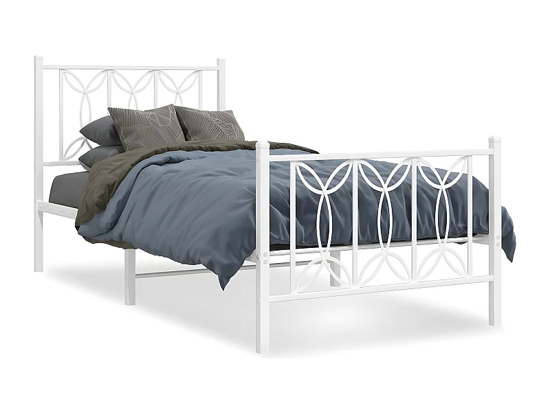 Estrutura de cama com cabeceira e pés 90x190 cm metal branco