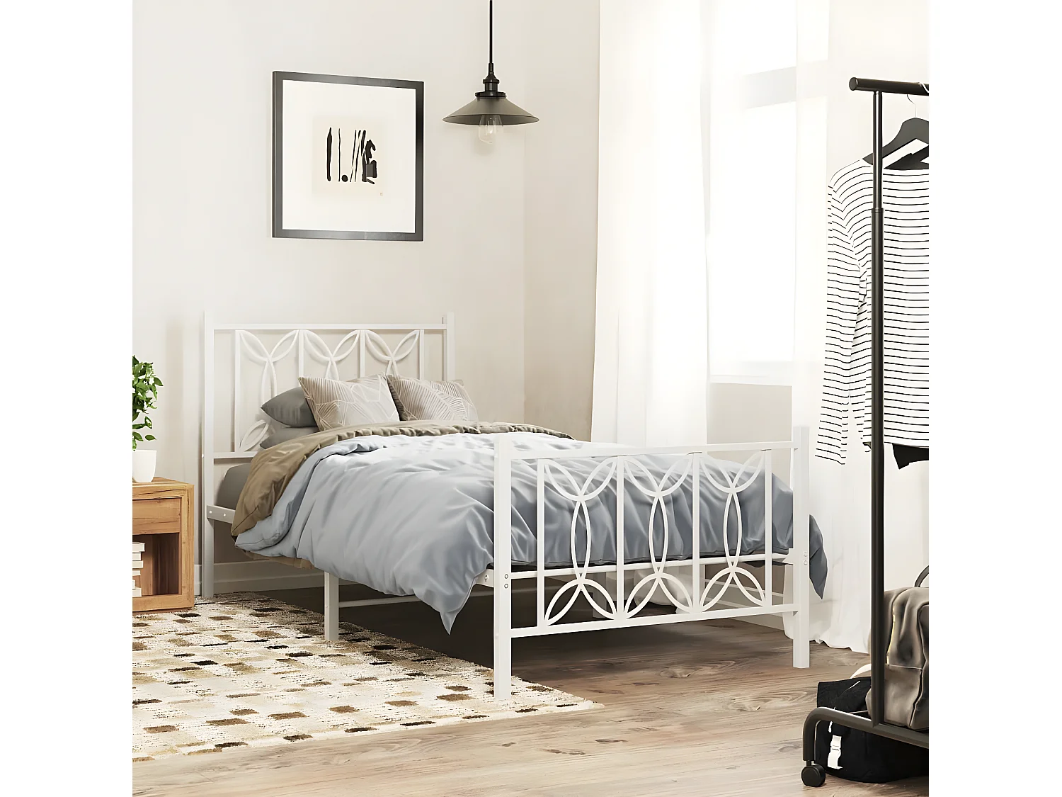 Estrutura de cama com cabeceira e pés 90x190 cm metal branco