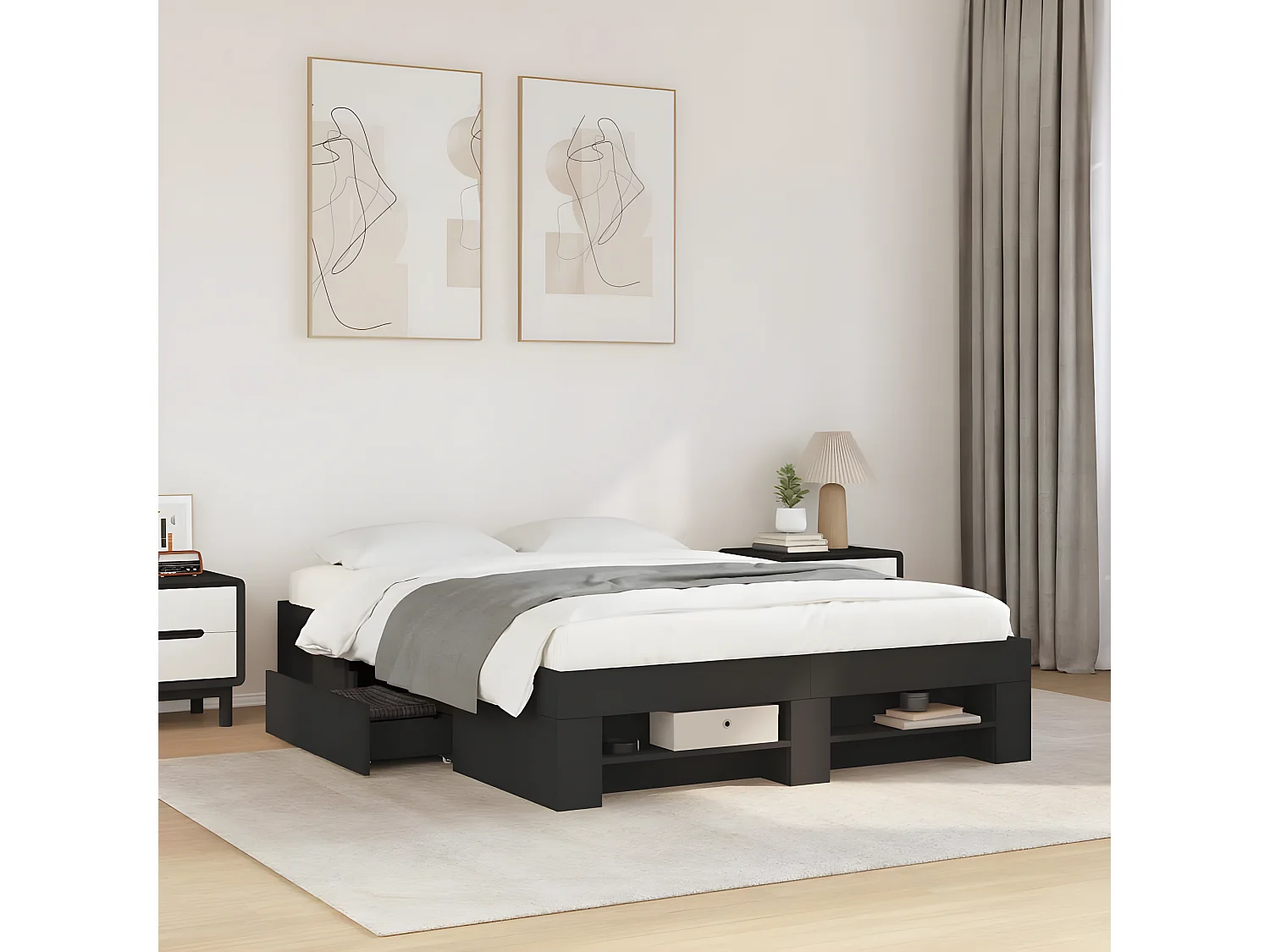 Cadre de lit noir 120x190 cm bois d'ingénierie