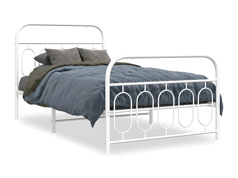 Estrutura de cama com cabeceira e pés 100x190 cm metal branco