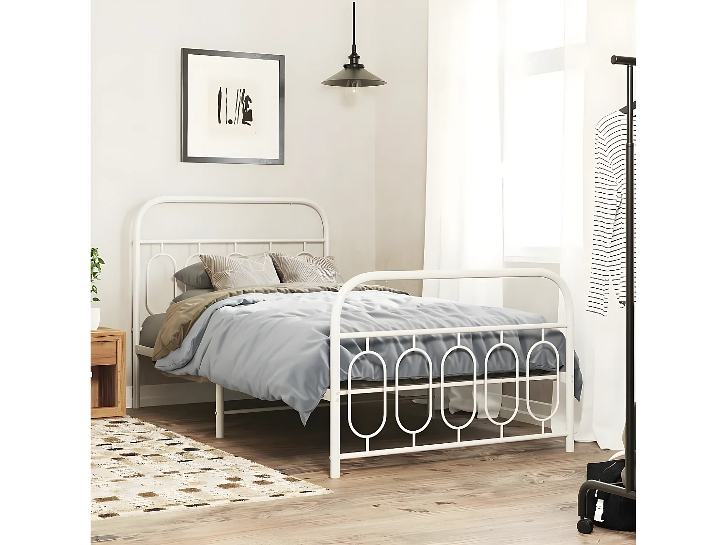 Estructura cama metal cabecero y estribo blanca 100x190 cm