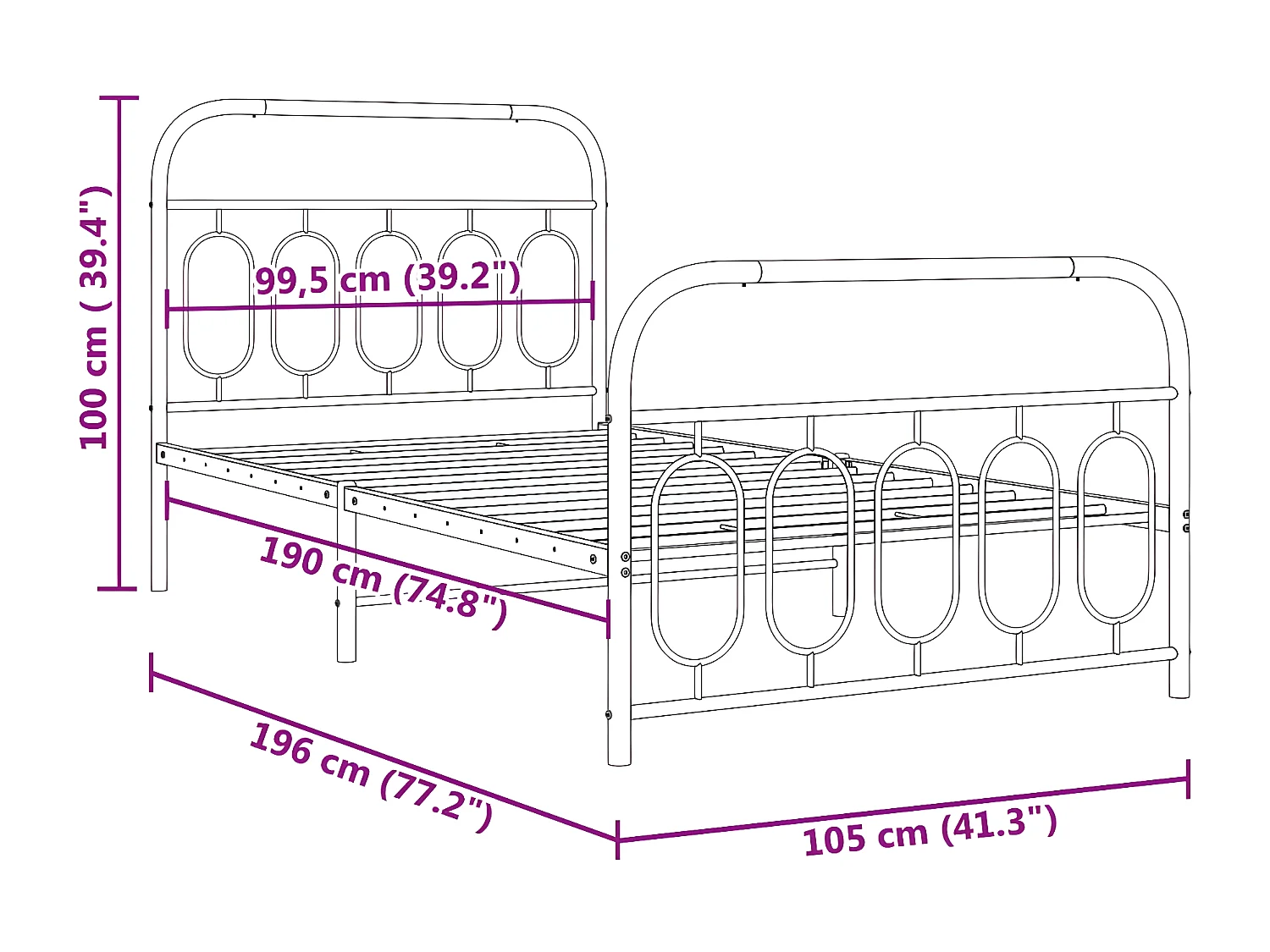 Estructura cama metal cabecero y estribo blanca 100x190 cm