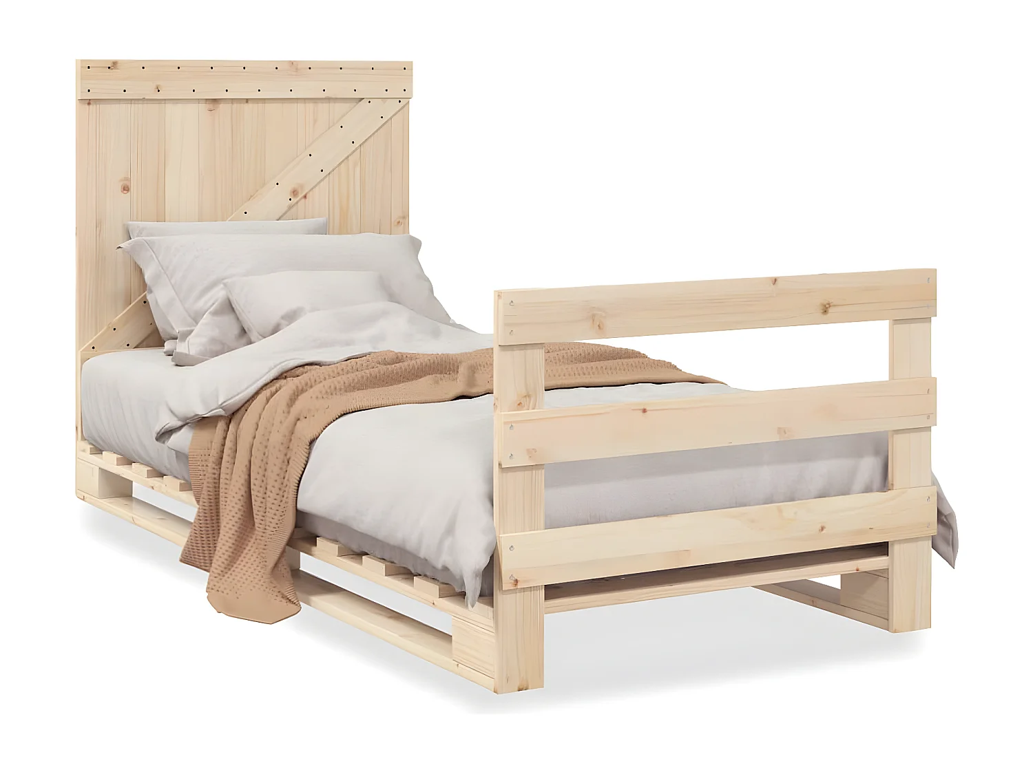 Estructura de cama con cabecero madera maciza de pino 90x200 cm