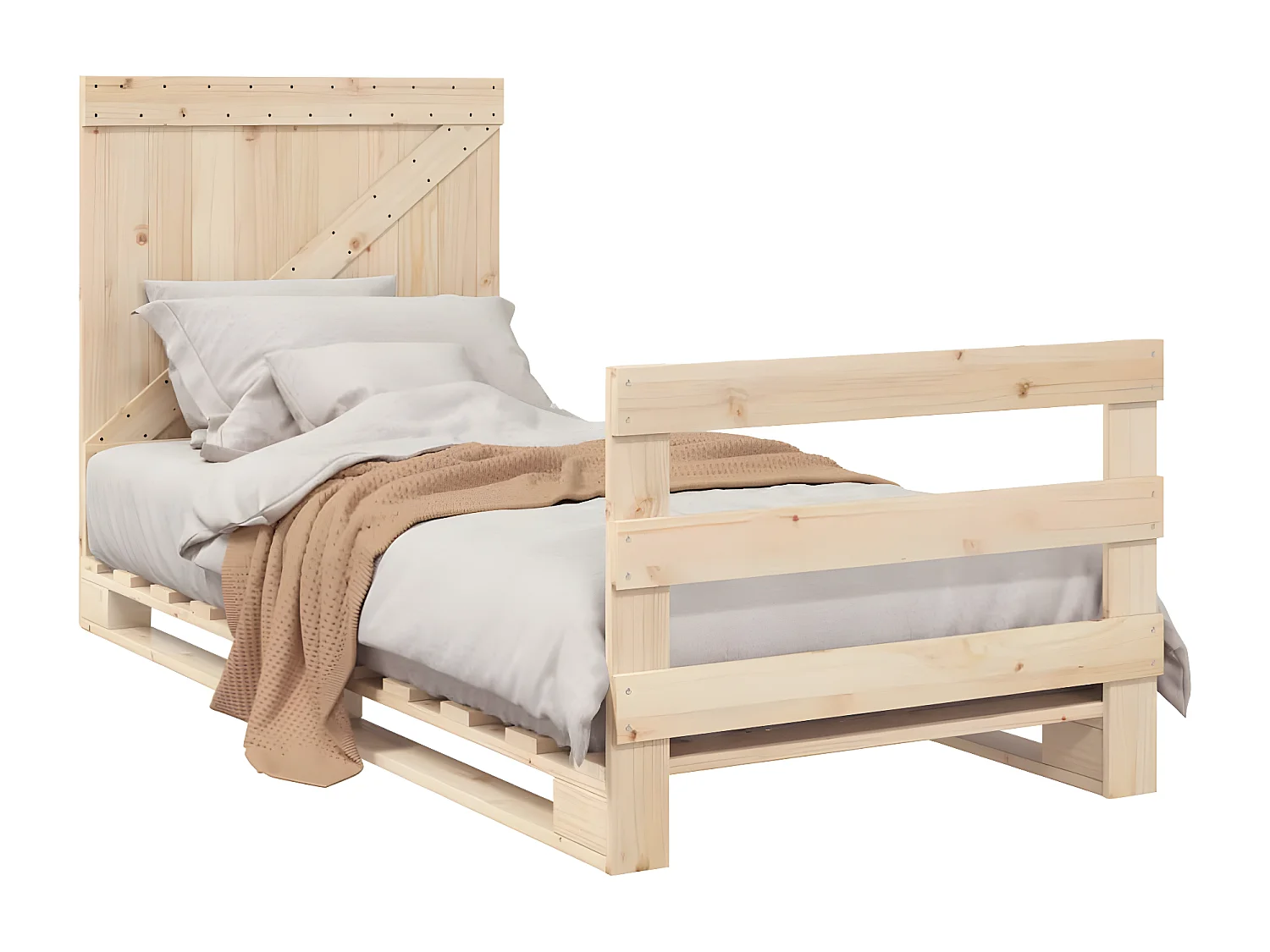 Estructura de cama con cabecero madera maciza de pino 90x200 cm