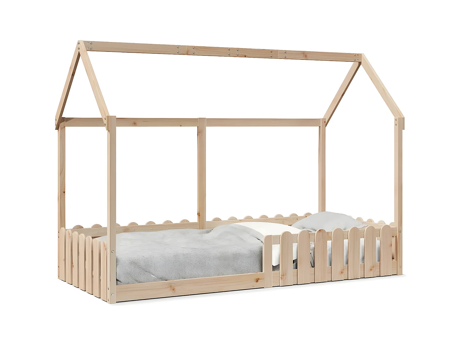 Cadre de lit d'enfants forme de maison 90x200cm bois massif pin